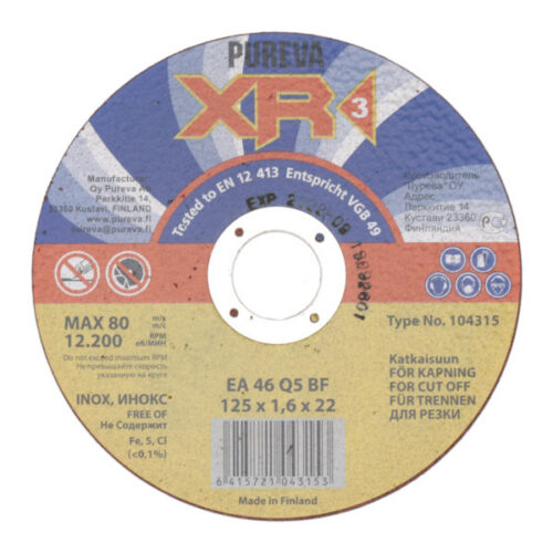 Lõikeketas 125*1,6*22 PUREVA INOX XR3 7 Lõikeketas 125*1