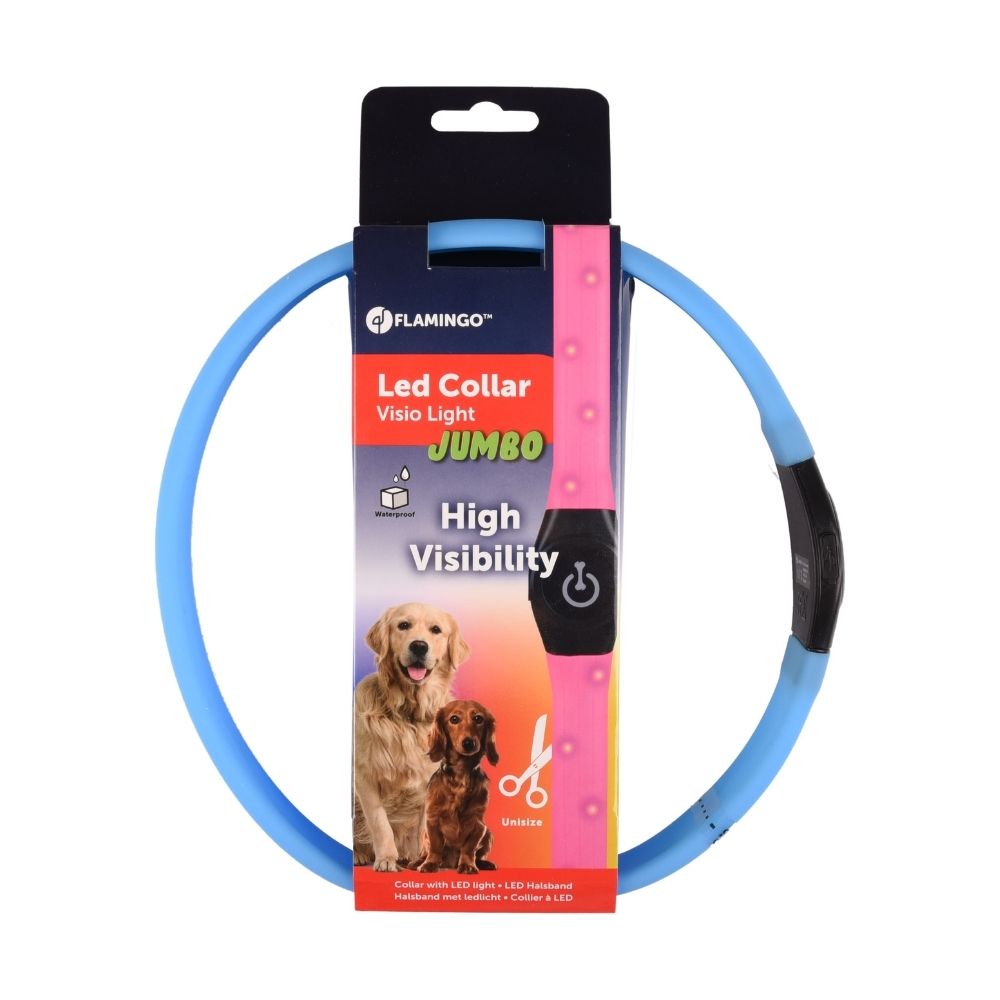 5400585125542 2 FLMG drosibas kakla siksna VISIO LIGHT JUMBO silikona ar LED zila 33 64 cm x 25 mm 519765
